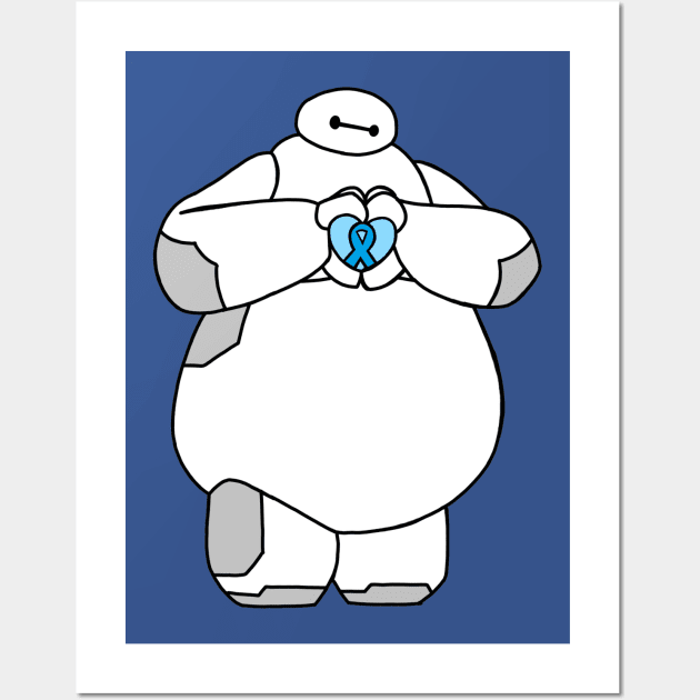 Health Care Robot Holding Awareness Ribbon (Blue) Wall Art by CaitlynConnor